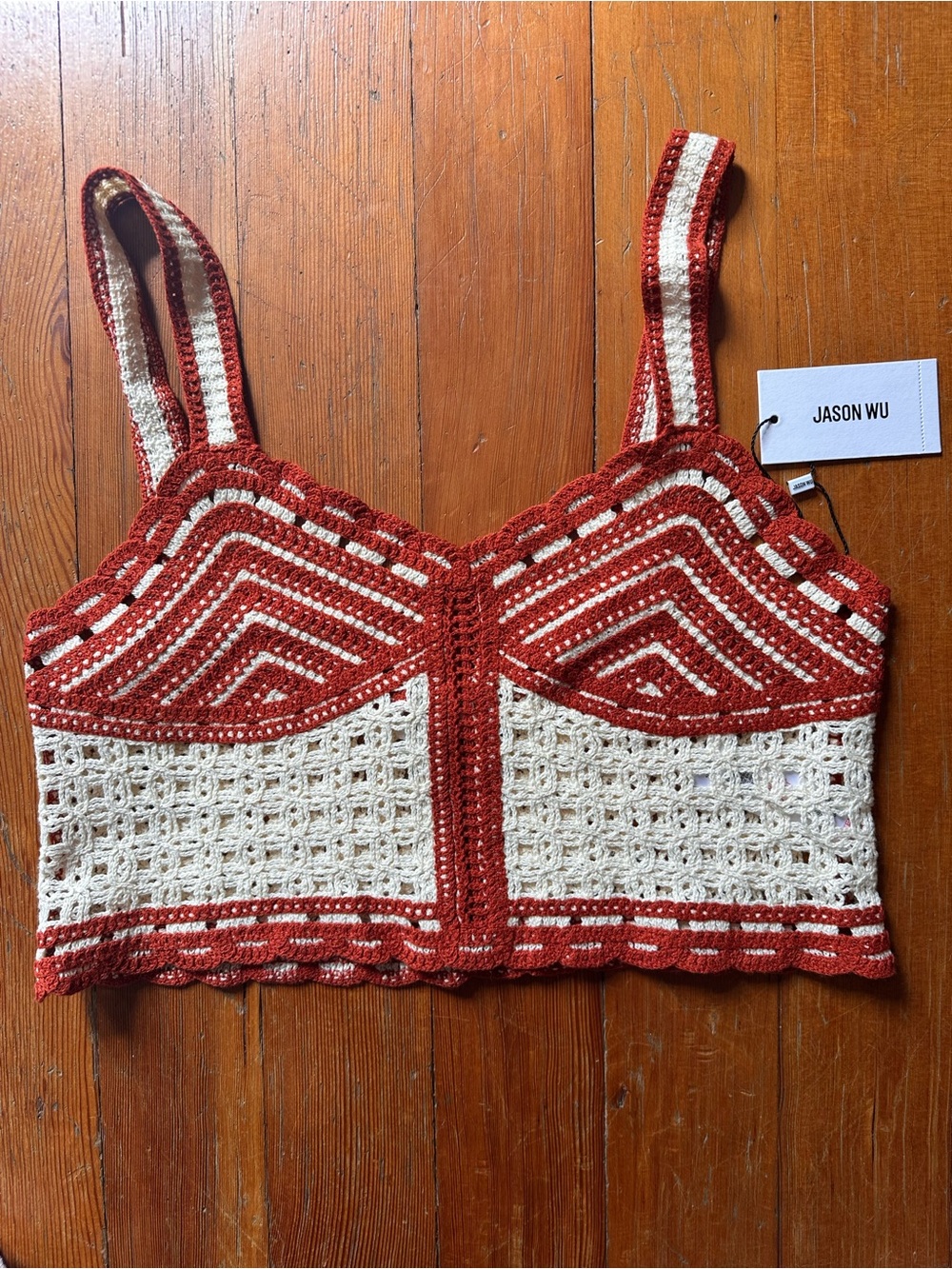 NWT Jason Wu Red & Cream Crochet Bralette - Picture 9 of 12